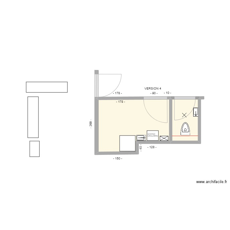 ETUDE BUANDERIE V4. Plan de 2 pièces et 7 m2