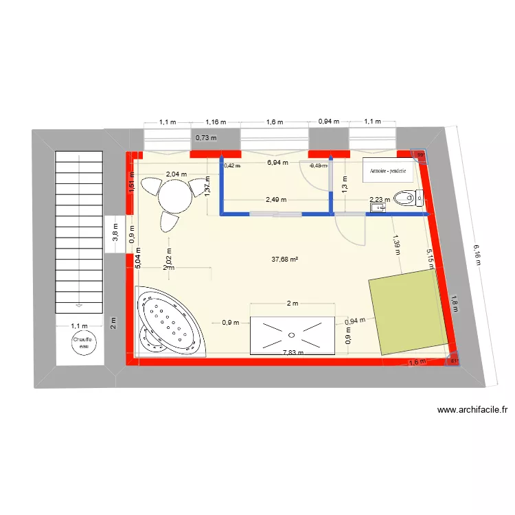 MAISON 2 hbjpm RDC V3. Plan de 1 pièce et 38 m²
