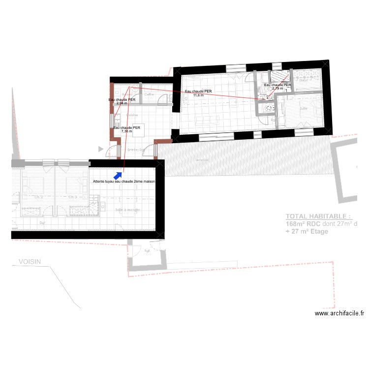 Projet-maison_réseaux V2 eau chaude. Plan de 0 pièce et 0 m2