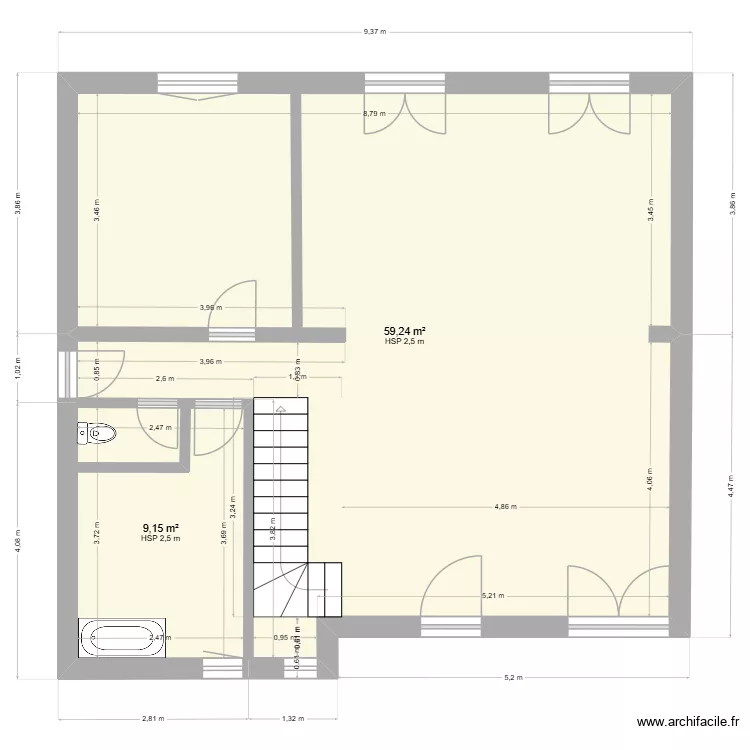 Merisiers. Plan de 2  et 68 m²