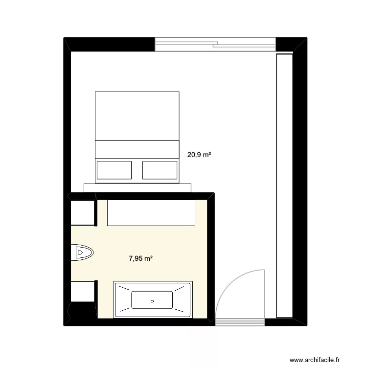projet 2 plan chambre d'h&ocirc;tel roumimi. Plan de 2  et 29 m²