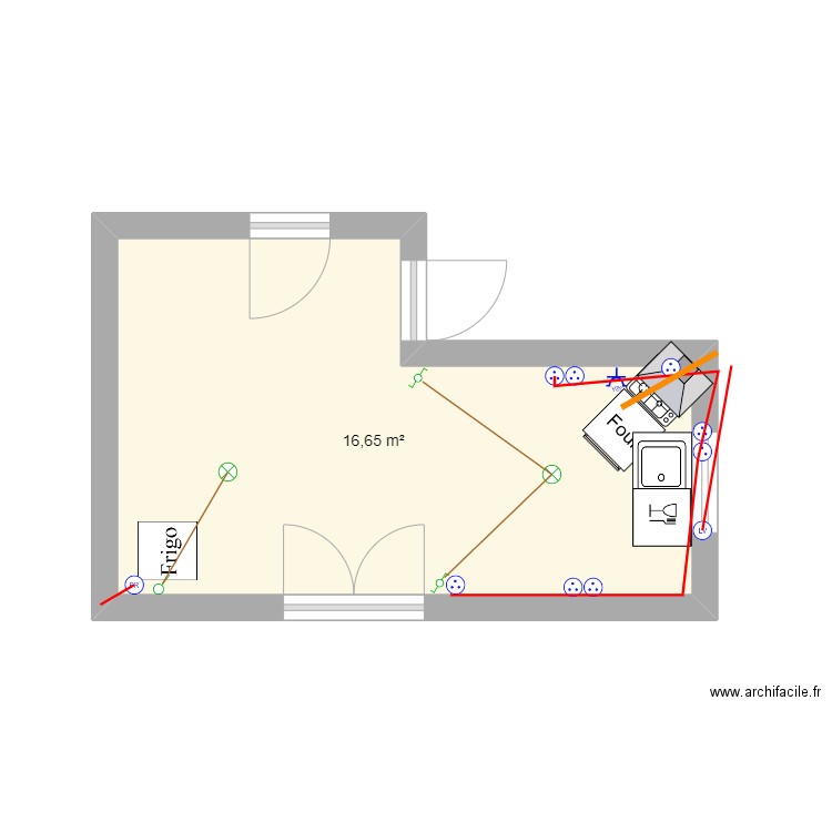 CUISINE SALLE A MANGER. Plan de 1 pièce et 17 m2