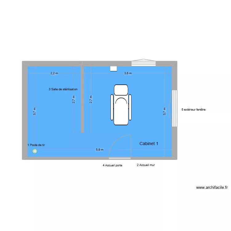 50125 Cabinet 1. Plan de 1  et 22 m²