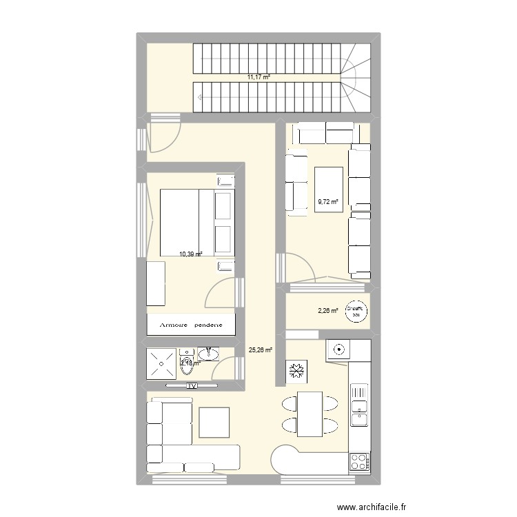 m12. Plan de 6 pièces et 61 m2