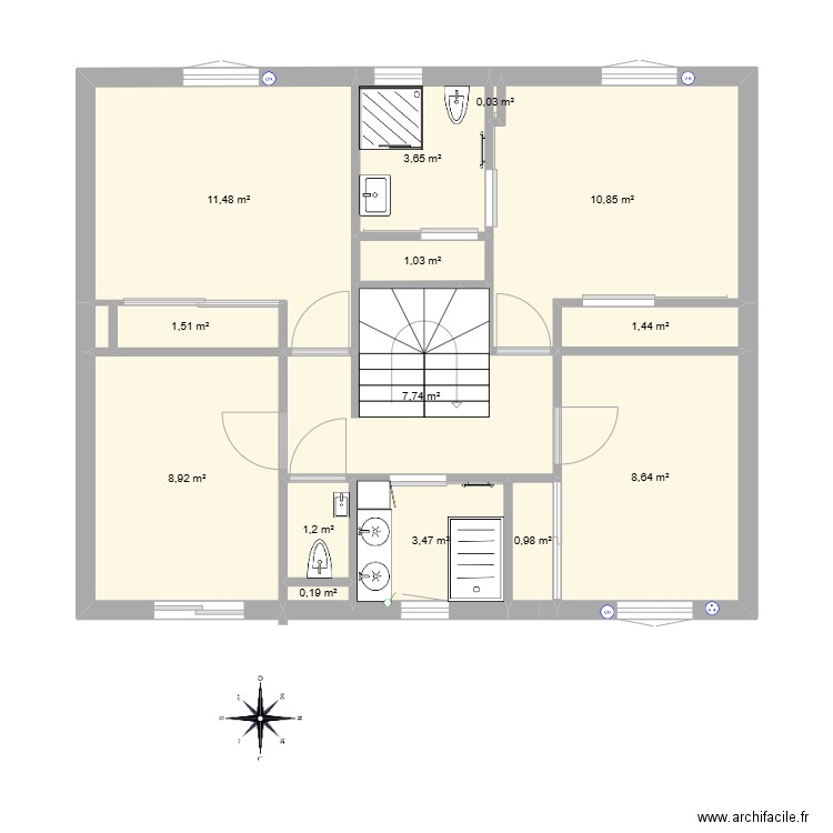 Maison Cormeilles-1er Etage-Cotations_V1. Plan de 14 pièces et 61 m2
