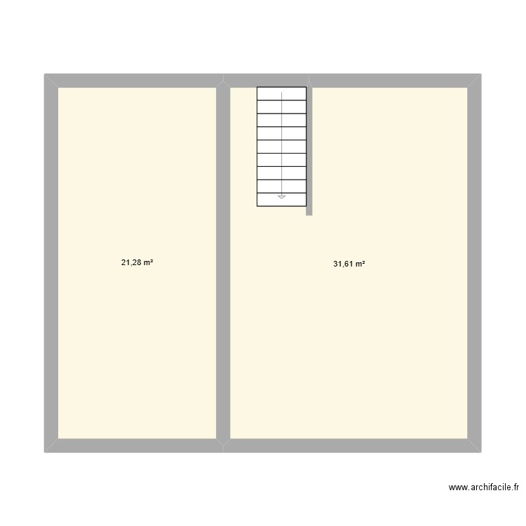 Combles. Plan de 2 pièces et 53 m2