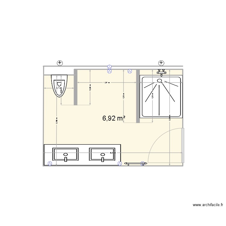sdb. Plan de 1 pièce et 7 m2