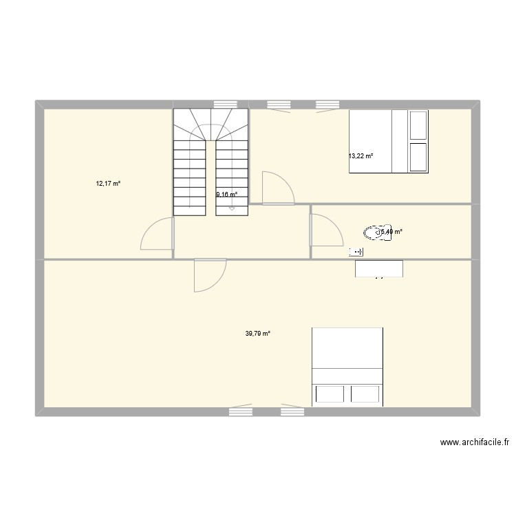 etage maison. Plan de 5 pièces et 80 m2