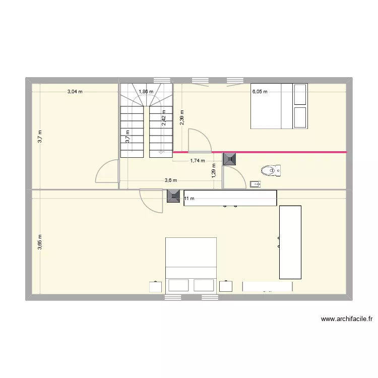 etage maison. Plan de 5 pièces et 81 m²