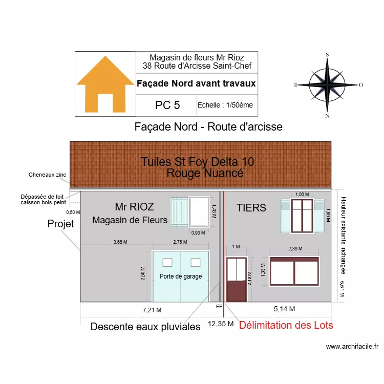PC 5  Fa&ccedil;ade nord avant travaux liser&eacute; blanc avec toit. Plan de 0 pièce et 0 m2