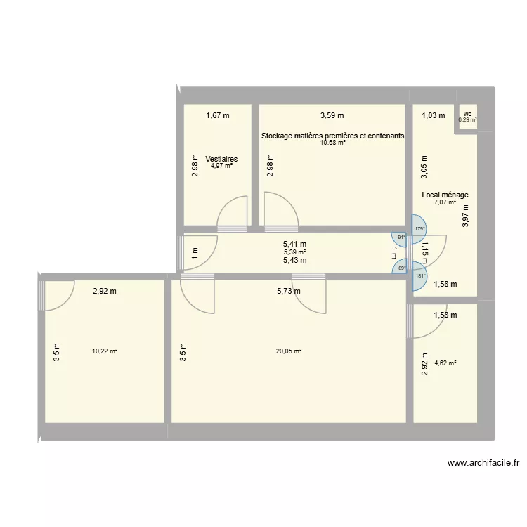 Plan laboratoire V3 Monast&egrave;re de la visitation. Plan de 8  et 63 m²