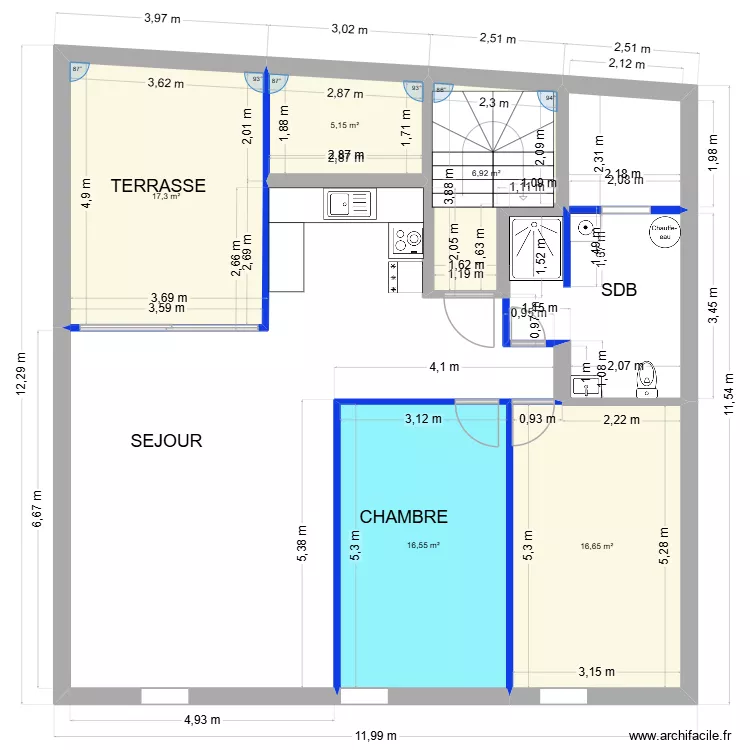 SAR CE 6 COMBLE PROJET. Plan de 5  et 63 m²