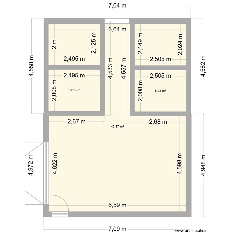 cochon. Plan de 3 pièces et 56 m2