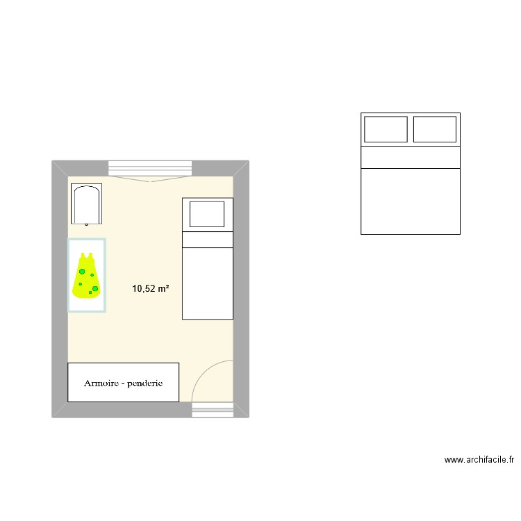 Chambre bébé. Plan de 1 pièce et 11 m2