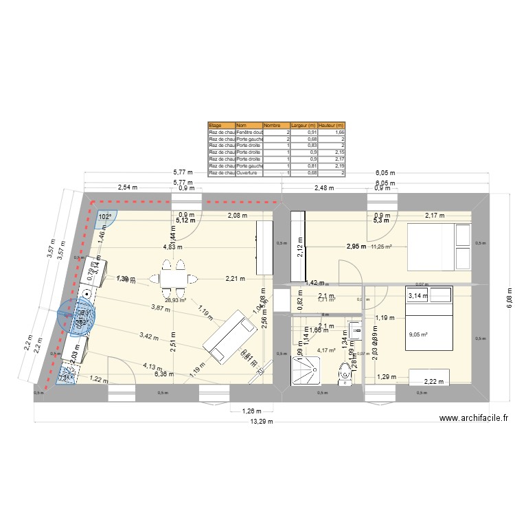 plan triaize n°2. Plan de 5 pièces et 55 m2