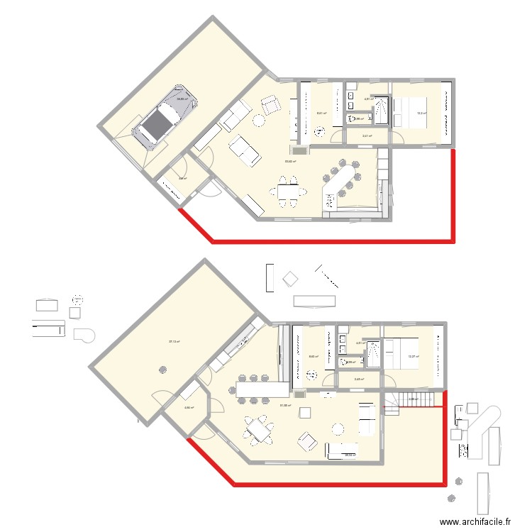 maison complexe. Plan de 18 pièces et 277 m2