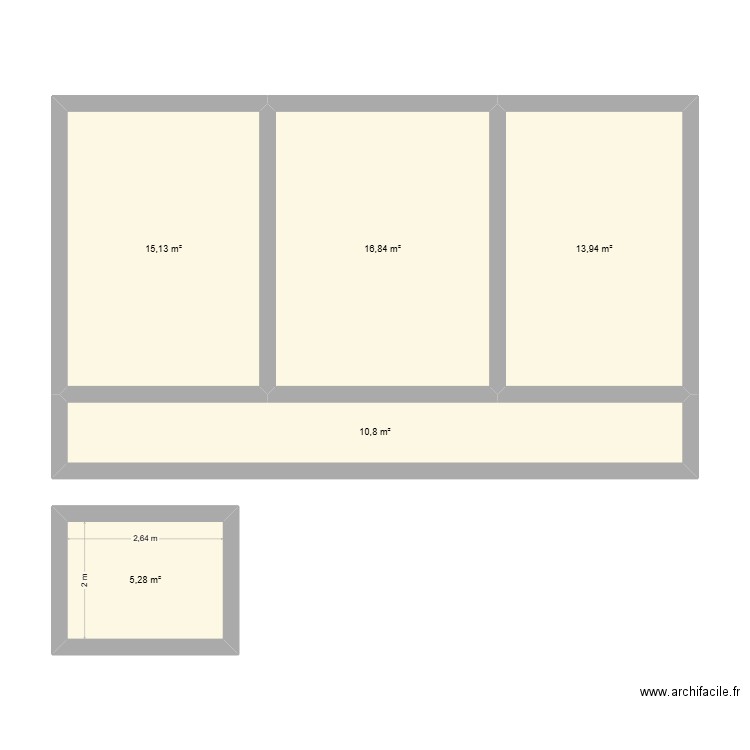 ETAGE. Plan de 5 pièces et 62 m2