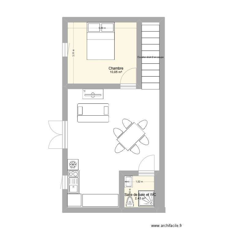 Plan Gite Plouzevede. Plan de 2 pièces et 13 m2
