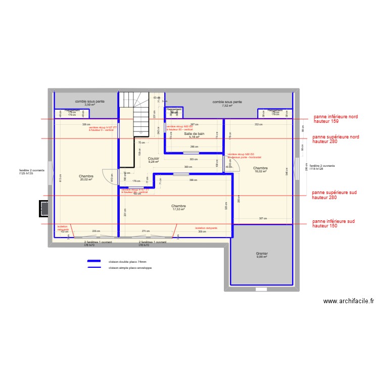 cloisonnement & isolation - maison PAU ETAGE version 27/12. Plan de 13 pièces et 103 m2