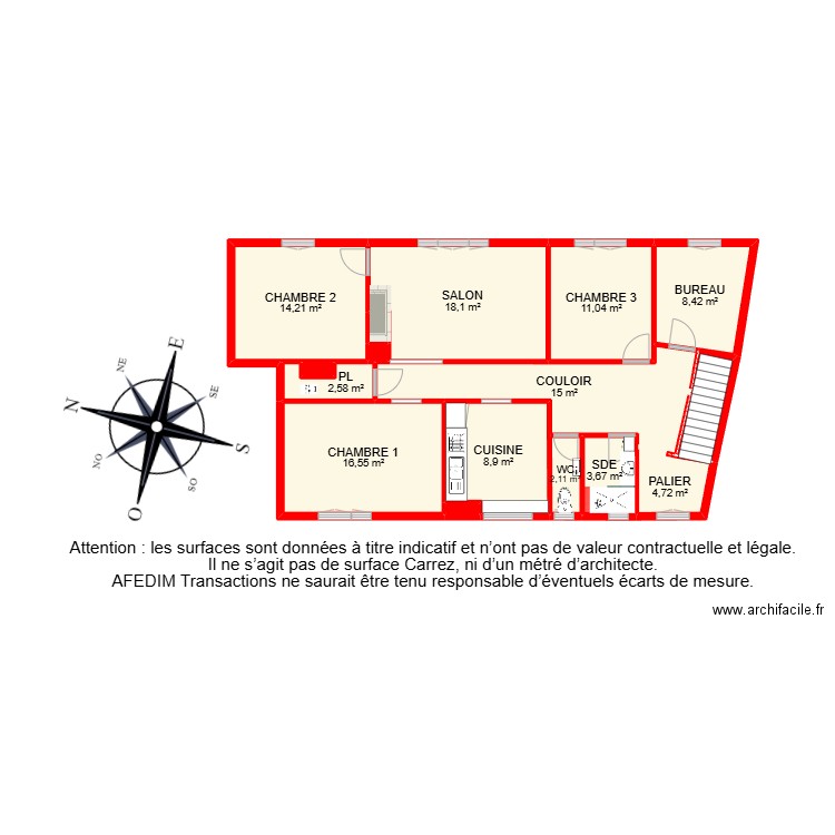BI 30749. Plan de 21 pièces et 133 m2