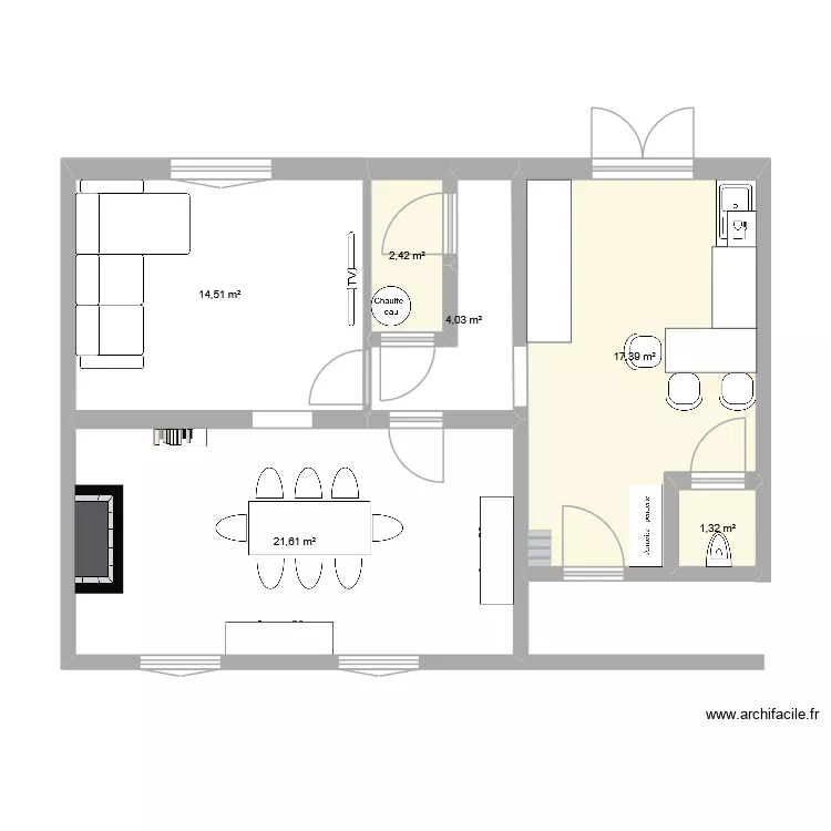 Chabloz. Plan de 6 pièces et 61 m²