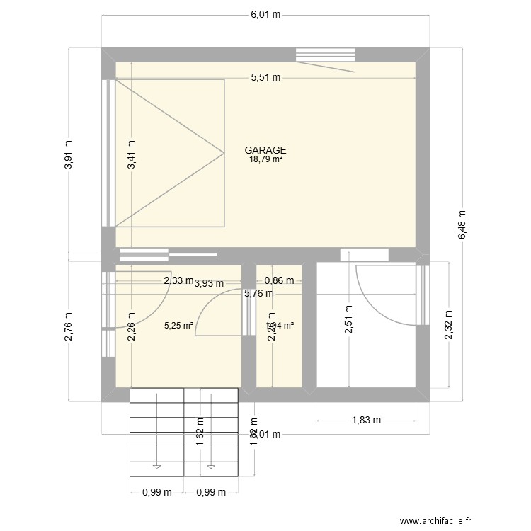 plan Sartbernard. Plan de 3 pièces et 26 m2
