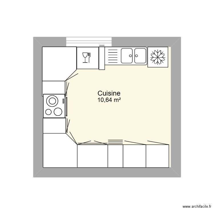 cuisine. Plan de 1 pièce et 11 m2