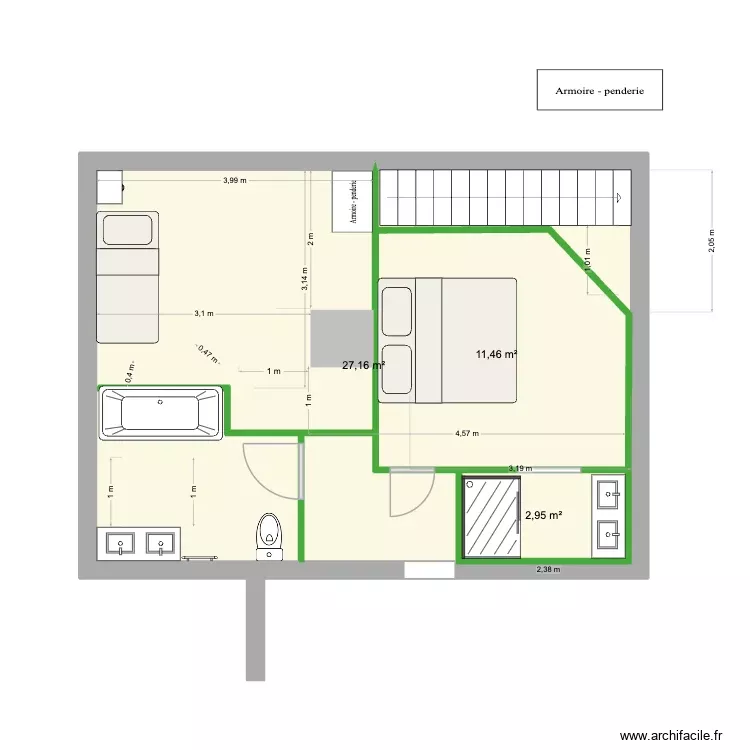 &eacute;tage essaie 15. Plan de 3 Pièces et 58 m²