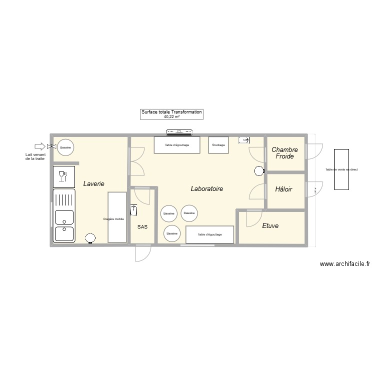 Petit CCLOS. Plan de 1 pièce et 40 m2