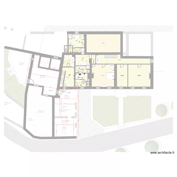 metrage projet RDC. Plan de 21  et 271 m²