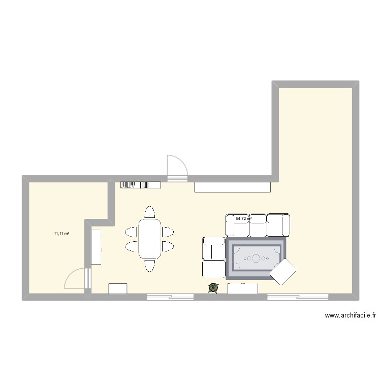 Test en inversant les espaces. Plan de 2 pièces et 66 m2