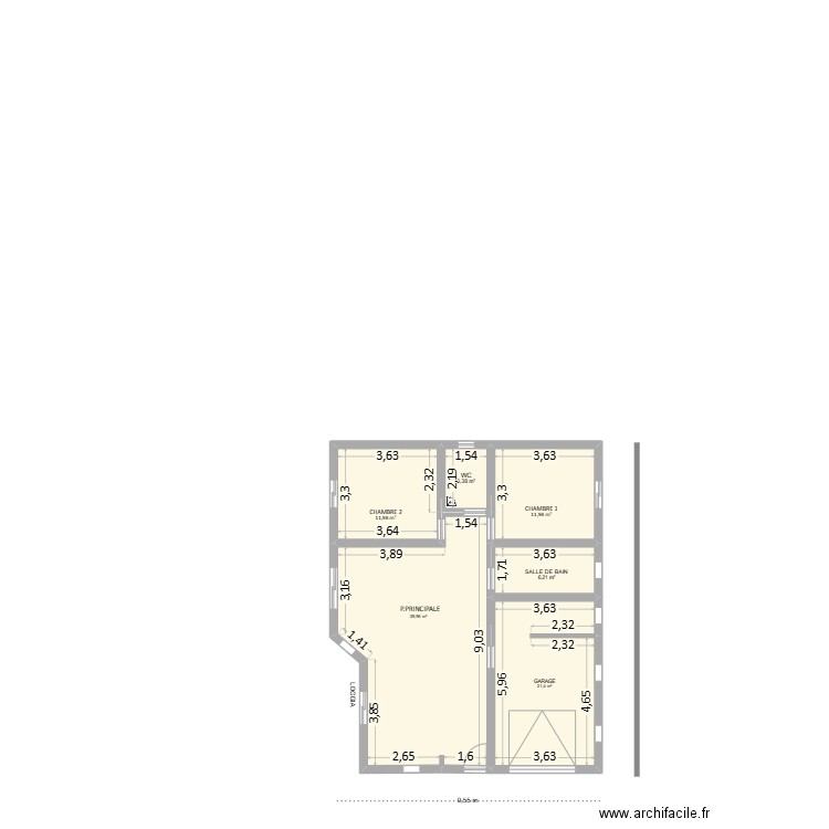 Plan finalisé vierge. Plan de 6 pièces et 91 m2