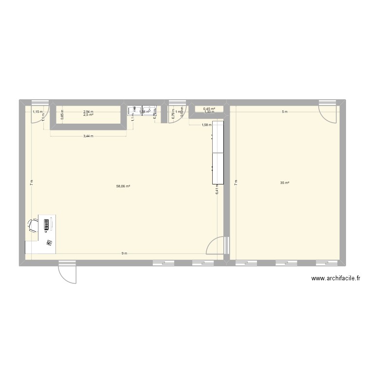 salle arts appliqués plan. Plan de 4 pièces et 96 m2