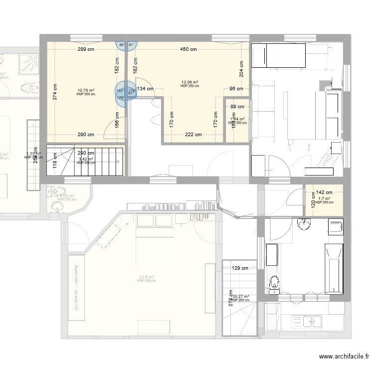 PLAN ANET ETAGE. Plan de 12 pièces et 91 m2