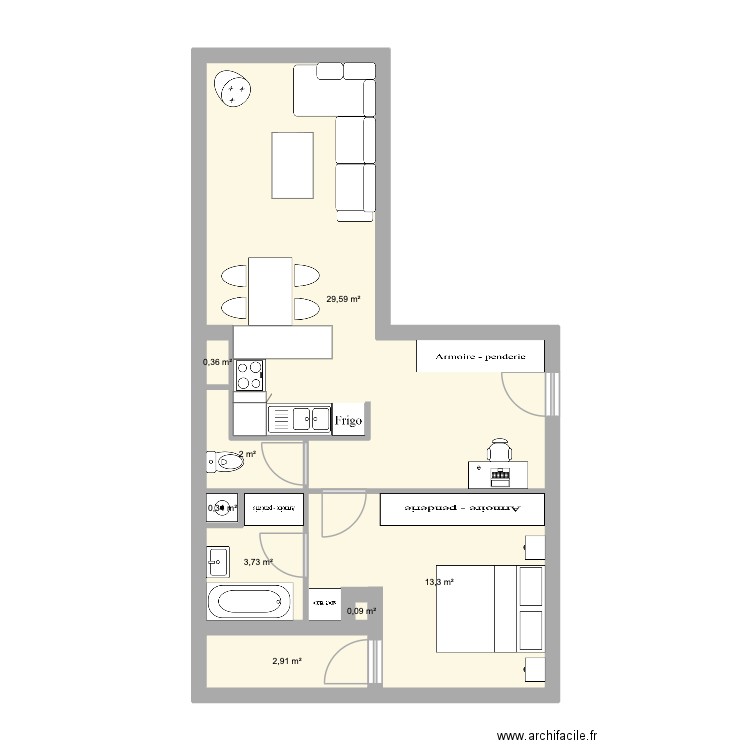 Projet Av. JJ v4. Plan de 8 pièces et 52 m2