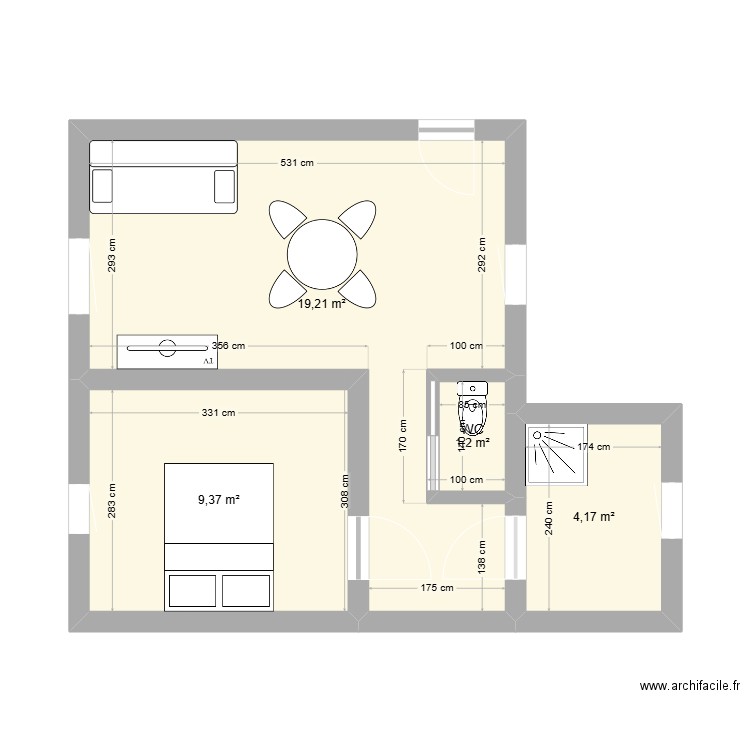 Appart 2. Plan de 4 pièces et 34 m2