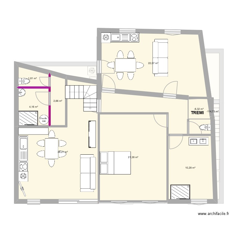 MODIFICATION n°2. Plan de 16 pièces et 185 m2