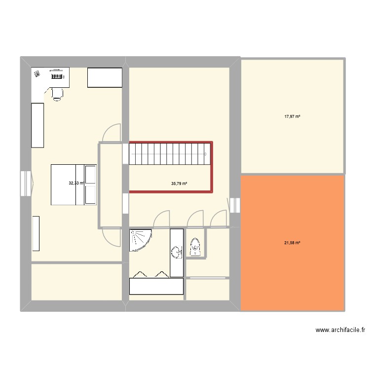 Souvigny étage. Plan de 4 pièces et 108 m2