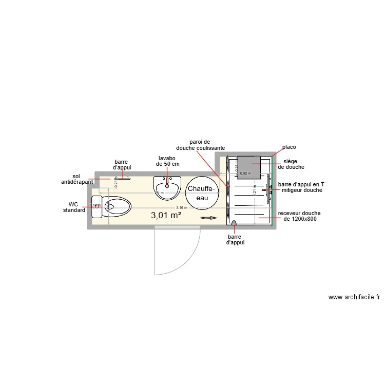 le 1. Plan de 1 pièce et 3 m2