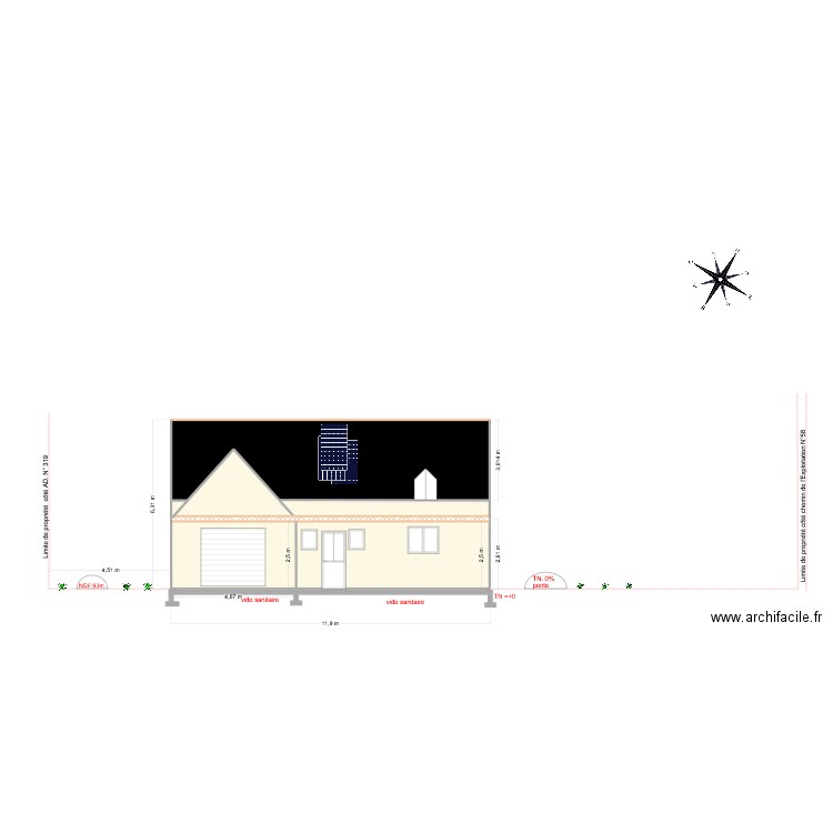 COUPE TERRAIN + GARAGE. Plan de 6 pièces et 72 m2