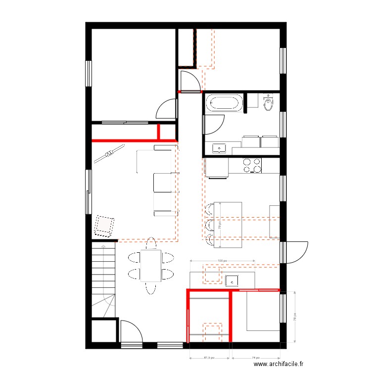 lavigueur rdch2. Plan de 5 pièces et 88 m2