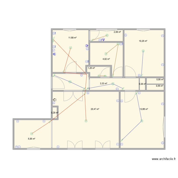 POULAIN. Plan de 13 pièces et 75 m2