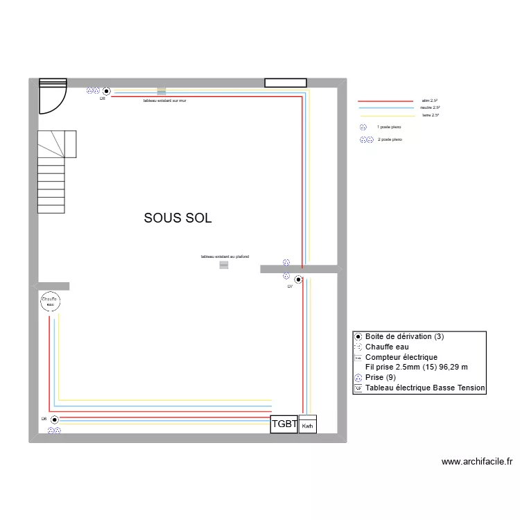 SOUS SOL CABLAGE PC. Plan de 1  et 93 m²