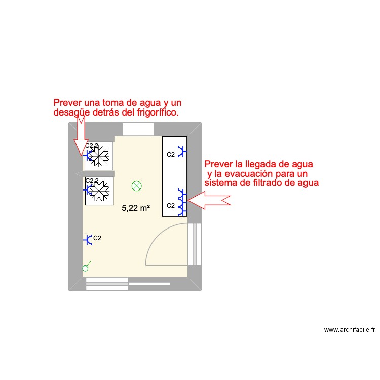 Arrière cuisine. Plan de 1 pièce et 5 m2