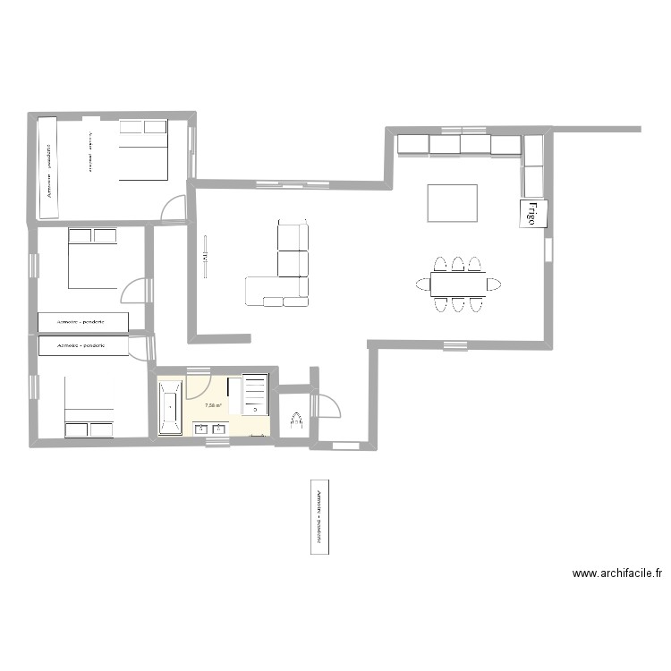PROJET 1 ROMUNE. Plan de 1 pièce et 8 m2
