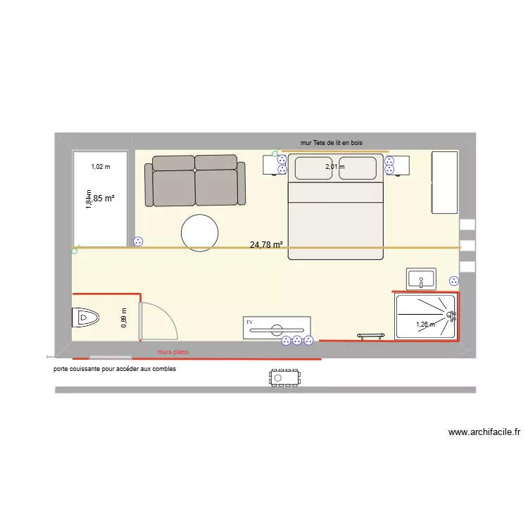grenier gite 2 fin. Plan de 2  et 29 m²