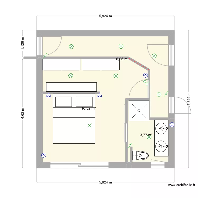 Chambre electricite. Plan de 3  et 27 m²