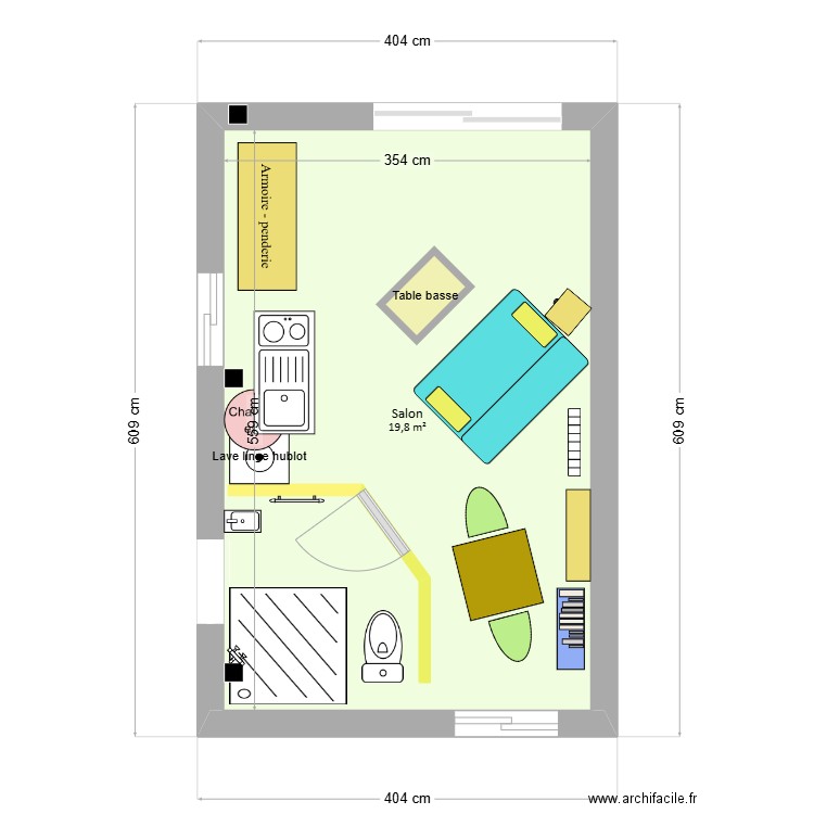 Le garage en studioCouleur V2. Plan de 1 pièce et 20 m2