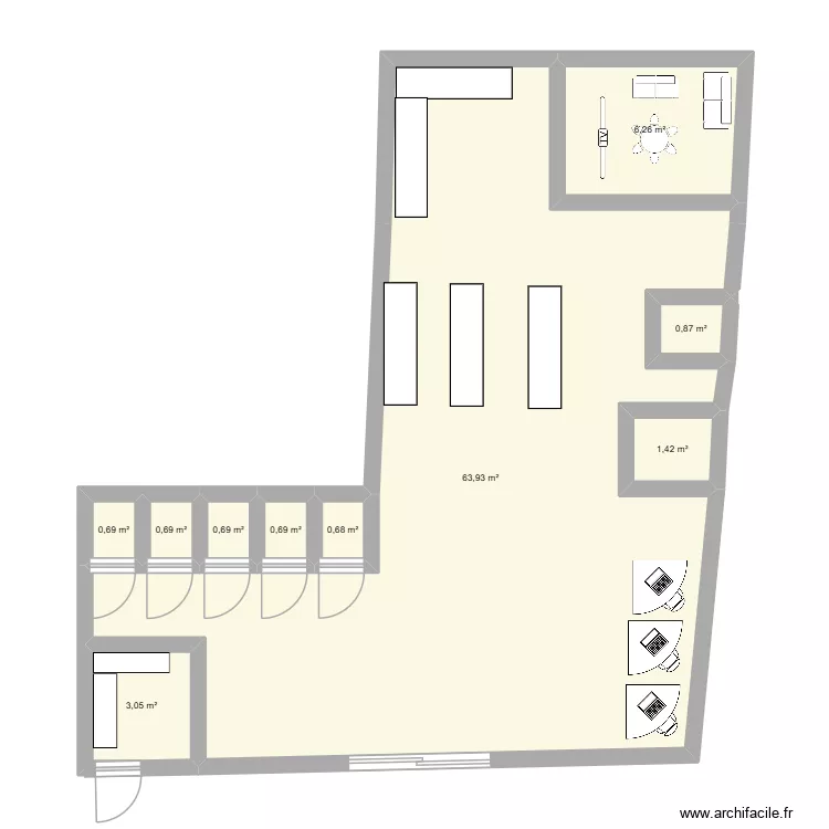 ecole. Plan de 10 pièces et 79 m²