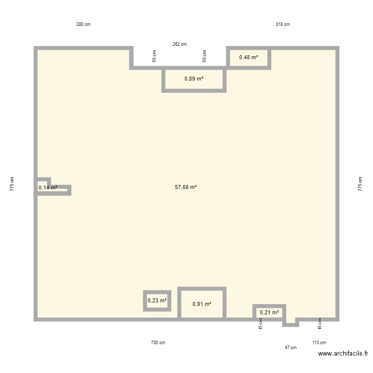 toiture plate 3 rois bis. Plan de 7 pièces et 61 m2